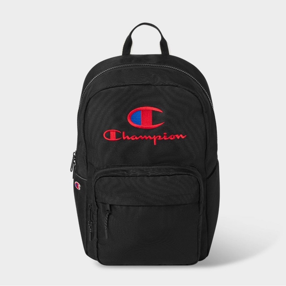 Champion Black Backpack with Red and Blue Logo T